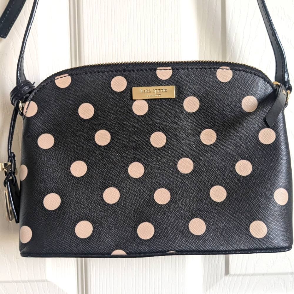 Kate Spade Wellesley Hanna Black and Cream Polkadot Crossbody Purse